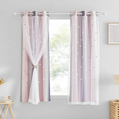 Vista 39 de NICETOWN Cortinas para Dormitorio de Niñas Infantiles con Estrellas Caladas Ventana 2 Capas Cortina 63 Pulgadas de Longitud Oscurecimiento