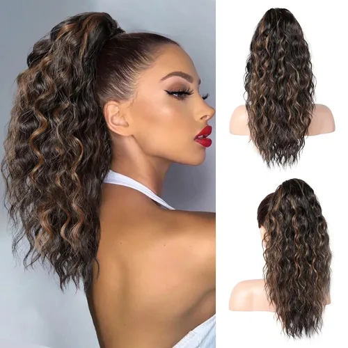 Vista 33 de REECHO Extensión de cola de caballo, extensiones de cabello rizado de cola de caballo de 18 pulgadas, extensiones de cabello sintético natural