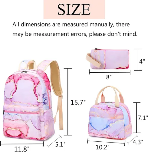 Vista 59 de LOIDOU Mochila para adolescentes y niñas, mochila escolar con lonchera y estuche para lápices, juego de bolsas escolares 3 en 1