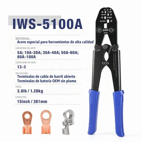 Vista 2 de iCrimp - Herramienta de prensado de cables de batería para orejeta de barril abierta para AWG 13-3 Terminales de batería OEM sin plomo, crimpadora