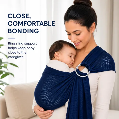 Vista 7 de Bandolera ajustable con anillo de aluminio para transportar bebés, Talla única, Azul
