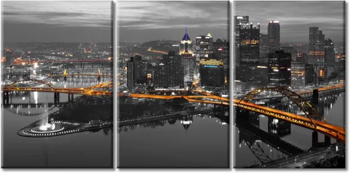 Vista 107 de TUMOVO Arte de pared en blanco y negro con paisaje urbano de Nueva York, decoración de pared de horizonte de Nueva York para sala de estar, puente