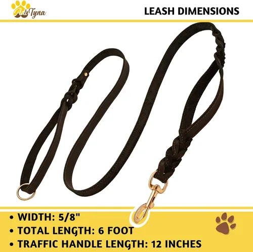 Vista 5 de Collar de cuero acolchado para perros medianos con correa de cuero de doble asa de 6 pies x 5/8 pulgadas