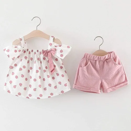 Vista 2 de Hipea Ropa de verano para bebés y niñas pequeñas camisola con volantes lunares y pantalones cortos casuales ropa para recién nacida