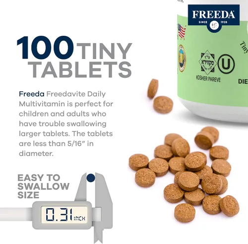 Vista 3 de Freeda vite Tiny Tablet - Multivitamínico moderado para hombres y mujeres - Vitamina A, C, D, E, B1, B2, B6, B12, biotina, calcio, zinc, hierro