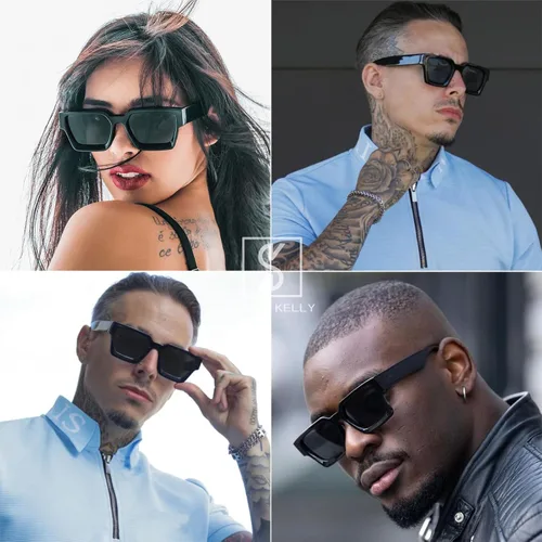 Vista 4 de SHEEN KELLY Gafas de sol rectangulares gruesas retro gruesas para mujeres y hombres, a la moda, cuadrados, negros, montura tipo tortie, gafas