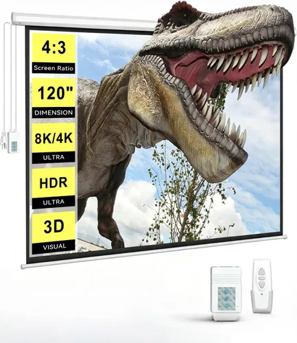 Vista 9 de DINAH Pantalla de proyector eléctrica de 72 pulgadas con control remoto, caída automática de aire para interiores, proyección motorizada 4K 3D HD