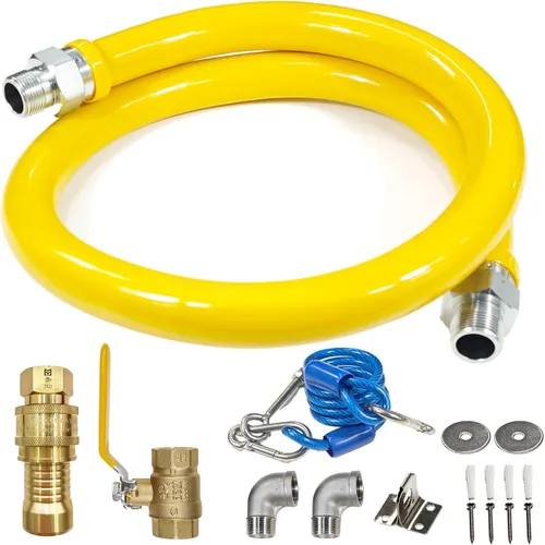 Vista 9 de Kit de sistema de seguridad, kit de conector de manguera de gas de 48 pulgadas de diámetro interior de 3/4 pulgadas con codos de cabeza giratoria