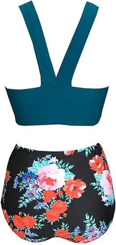 Vista 4 de Avanova - Bikini estilo halter con vuelos para mujer, de cintura alta, trajes de baño de dos piezas