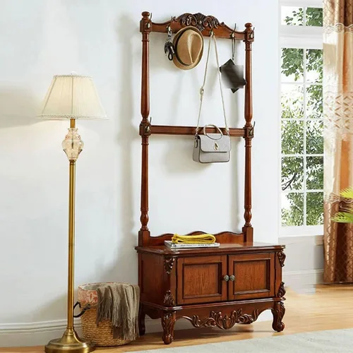 Vista 8 de Perchero de madera maciza, perchero de pie para colgar camisas, chaquetas (marrón)