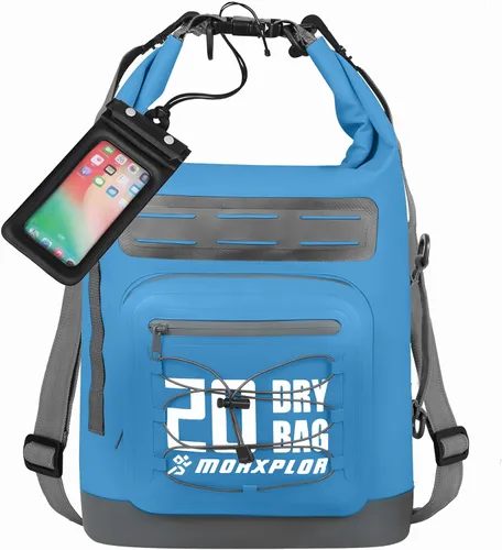 Vista 89 de MORXPLOR Bolsa seca impermeable, 5L/10L/20L/30L/40L/55L Mochila seca con funda impermeable para teléfono para natación, kayak