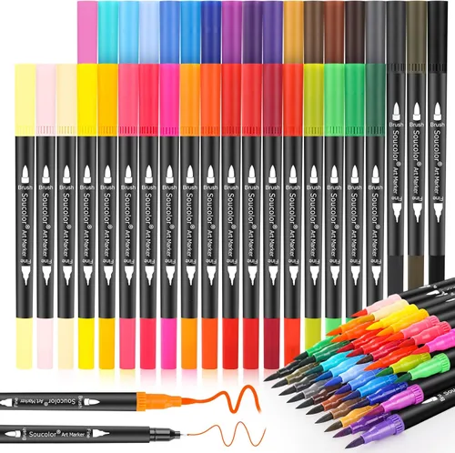 Vista 8 de Soucolor Suministros de arte para adultos, 72 colores de doble punta de pincel de punta fina, kit de arte de dibujo con estuche de arte