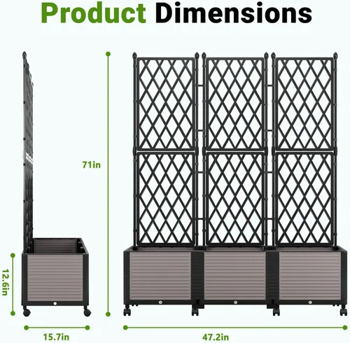 Vista 2 de DoCred Jardinera elevada de 63 pulgadas de alto con enrejado, maceta vertical para horticultura, jaula de tomate con ruedas para plantas trepadoras