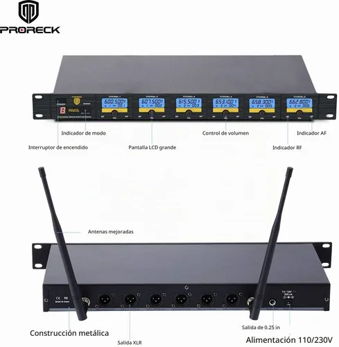 Vista 3 de PRORECK MX66 Sistema de Micrófono Inalámbrico UHF de 6 Canales con 6 Micrófonos de Mano, Máquina de Karaoke