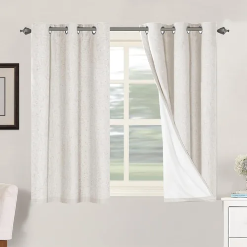 Vista 205 de H.VERSAILTEX Cortinas 100% opacas con aislamiento térmico, texturizadas, de lino, con bloqueo completo de calor y luz, para sala de estar y Negro