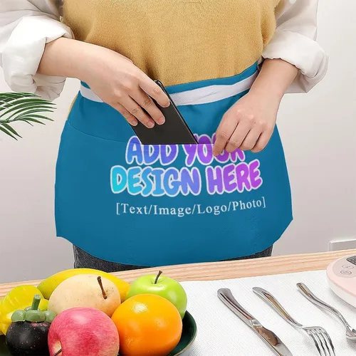 Vista 138 de AXKEUDO Delantal personalizado con bolsillos, delantales de cintura para camarera para cocinar en casa, restaurante, servir trabajo