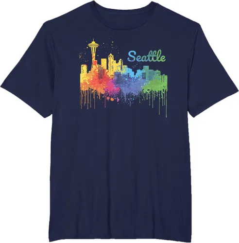 Vista 41 de Seattle Washington Skyline Watercolor Souvenir Seattle Camiseta, Negro