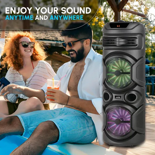 Vista 8 de Audiobox ABX-2900R - Altavoz Bluetooth dual de 8 pulgadas para fiesta, peso ligero con luces RGB, sonido de doble canal para fiestas, DJ, listo