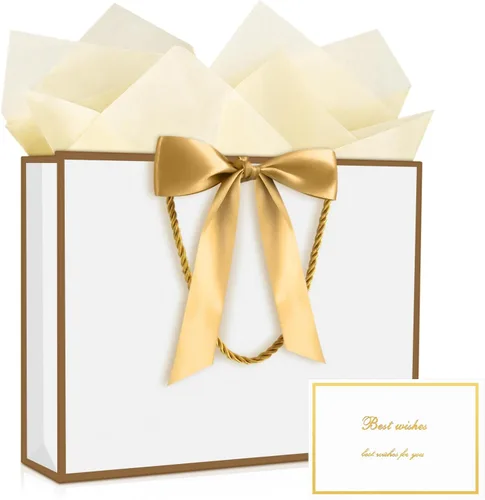 Vista 33 de JMANNI 12 bolsas de regalo de papel de boda con asa, bolsas medianas de regalo de agradecimiento de 13 pulgadas con lazo de cinta, regalos