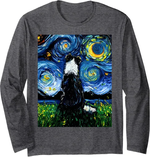 Vista 5 de Border Collie Back - Camiseta de manga larga con diseño de noche estrellada para perros de Aja, Negro, S