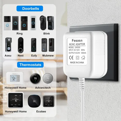 Vista 2 de Adaptador de Cable C para Termostato Inteligente, Fuente de Alimentación de CA de 24V, Compatible con Nest Hello August Ring Timbre de Puerta