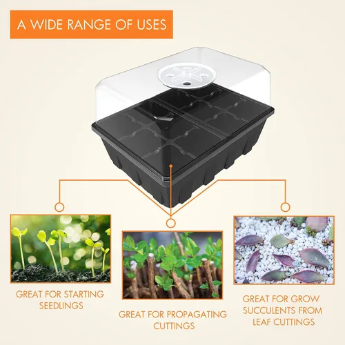 Vista 7 de Gardzen Paquete de 3 bandejas de inicio de semillas, bandejas de germinación de plantas, kit de inicio de semillas con cúpula ventilada de humedad