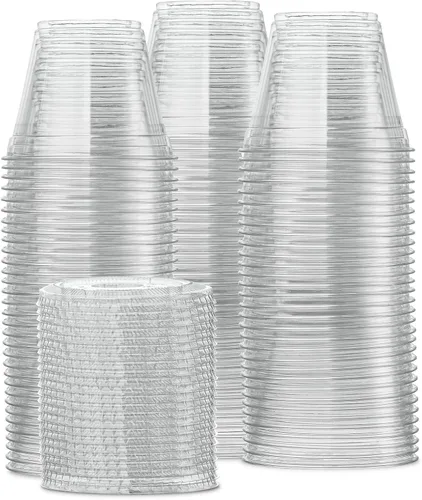 Vista 6 de GUSTO Vasos de plástico transparente con tapas planas [9 onzas – 100 unidades] – Tazas desechables para café helado con tapas – Vasos fríos