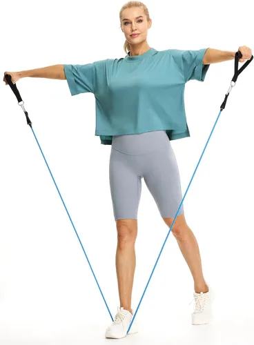 Vista 6 de icyzone Camisetas atléticas de entrenamiento de manga corta con cuello redondo para mujer