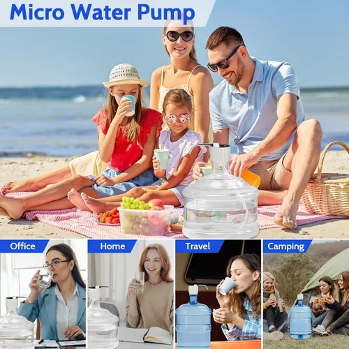 Vista 7 de Dispensador de agua de campamento para botella de 5 galones, bomba de botella de agua eléctrica portátil con carga USB, bomba universal de micro