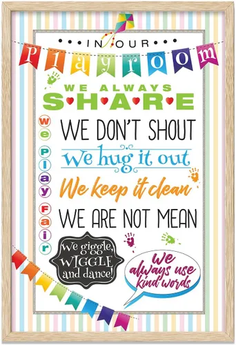 Vista 7 de In Our Playroom Rules Wall Art 11x14 Framed Poster Ready to Hang Kids Behavior Chart Nursery Decor Classroom Rules Poster Sharing Kind Words Hug It