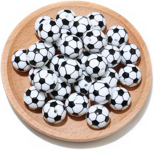 Vista 5 de 36 cuentas de silicona para fabricación de llaveros de 0.47 pulgadas y 0.59 pulgadas a granel de béisbol, baloncesto, fútbol, deporte, focal
