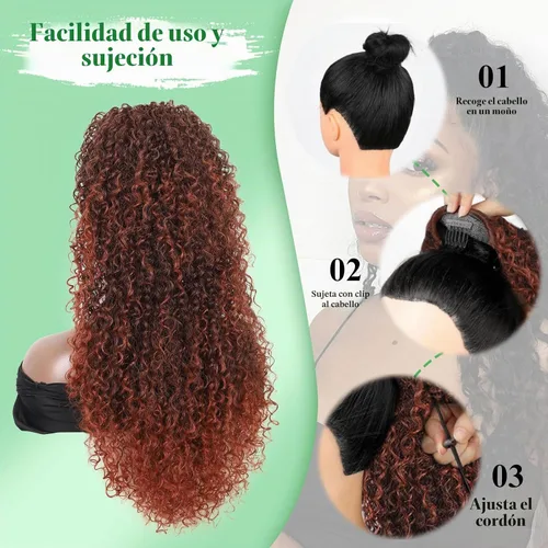 Vista 6 de Youthfee Cola de caballo con cordón de 27 pulgadas, rizado profundo, resistente al calor, clip instantáneo sintético, extensión de cola de caballo