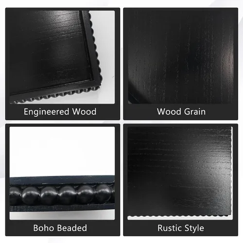 Vista 3 de FramePro Bandeja Decorativa Redonda de 12 pulgadas con Cuentas de Madera - Elevadores de Bandeja de Servir Negros para Sala de Estar, Mesa de Café