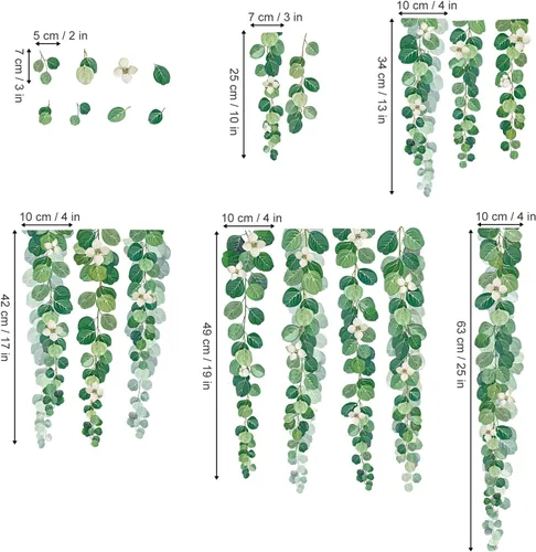 Vista 5 de decalmile Calcomanías reutilizables para ventanas de hojas de árbol de vid verde