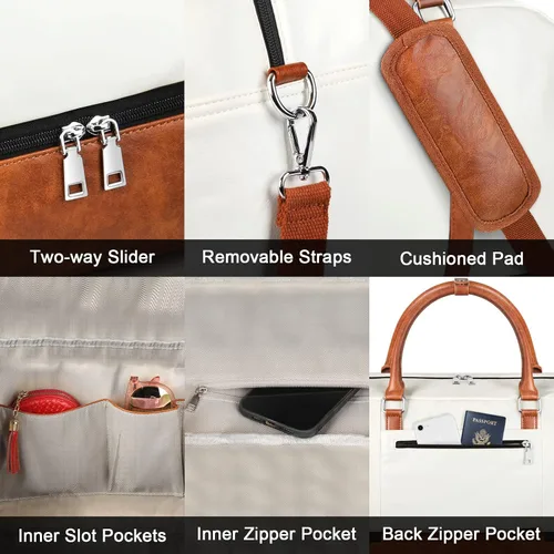 Vista 7 de Bolsa de fin de semana para mujeres y hombres con compartimento para zapatos, de piel sintética, bolsa de viaje para portátil de 20 pulgadas