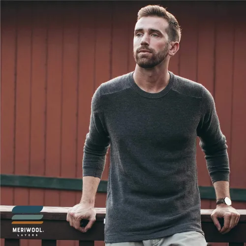 Vista 4 de MERIWOOL Suéter de punto para hombre - Suéter de lana merino Camisa de manga larga para hombre