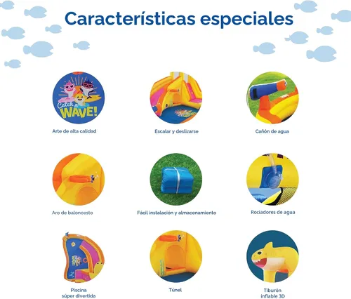 Vista 3 de Funormous Baby Shark - Casa de rebote con tobogán húmedo o seco, tobogán acuático inflable Pink Fong, diversión de tobogán acuático curvo