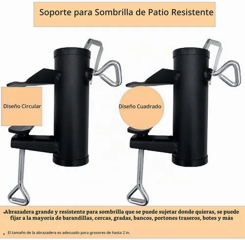 Vista 4 de Soporte de abrazadera para paraguas para exteriores, resistente con clip de montaje para sombrilla de patio, color negro