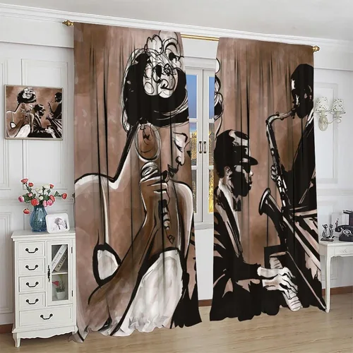 Vista 4 de Cortinas de jazz para mujer americana, estilo grunge, estilo grunge, con bolsillo para barra, para dormitorio, sala de estar, decoración