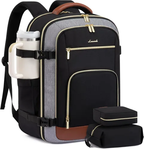 Vista 20 de LOVEVOOK Mochila de viaje para mujer y hombre, Beige, Mochilas de viaje