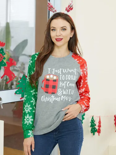 Vista 2 de Anbech Merry Christmas Trees Graphic Shirt Women Funny Car Graphic Xmas Top Long Sleeve Vacation Pullover