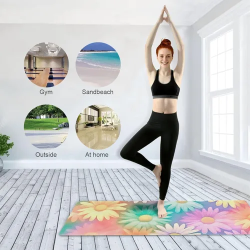 Vista 8 de Colorful Daisies (2) esterillas de yoga para mujeres y hombres de 71 x 26 pulgadas, alfombrilla plegable antideslizante para pilates, aeróbicos