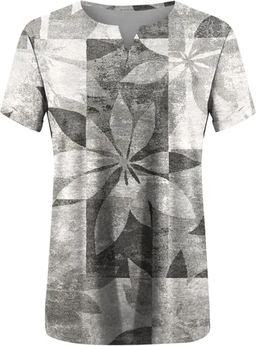 Vista 2 de Blusas para mujer, elegante, casual, talla L, de verano, con estampado casual, cuello en V, manga corta