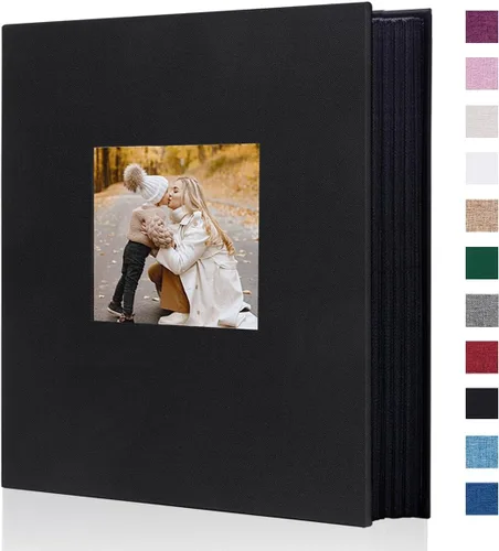 Vista 14 de Artmag Mini álbum de fotos de 4 x 6 pulgadas, 50 bolsillos, paquete de 2, cubierta de lino con ventana frontal, capacidad para 100 fotos verticales