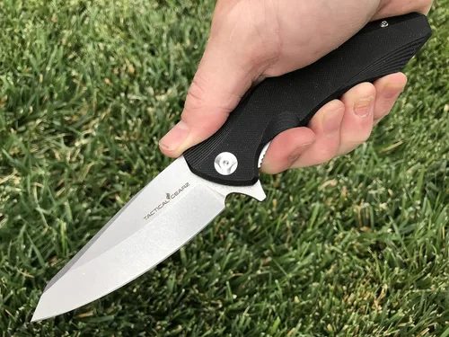 Vista 6 de TACTICAL GEARZ Navaja de bolsillo para EDC, mango G10, hoja de acero lavado a la piedra D2, incluye funda (Zeta)