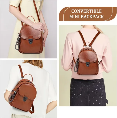 Vista 6 de Mini bolso tipo mochila, monederos pequeños convertibles de piel sintética para mujeres y niñas, marrón, (Brown-Medium), Mochilas Daypack