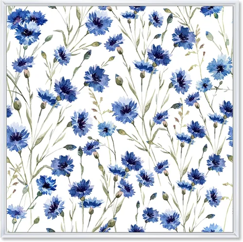 Vista 67 de DesignQ Lienzo enmarcado tradicional con flores silvestres azules con hojas verdes II