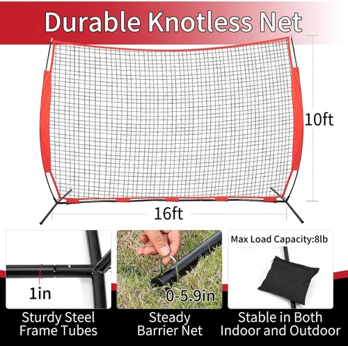 Vista 4 de 7x7/16x10/20x10ft Baseball Net Backstop Net,Fix Ball Stop Net by 4 Spike&2 Sandbag,Sports Net Barrier with Handbag,Lacrosse Net Backstop for