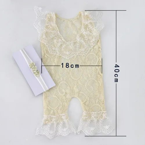 Vista 8 de Traje de fotografía para bebé, traje de encaje para recién nacido, sesión de fotos, diadema de flores, disfraz de princesa