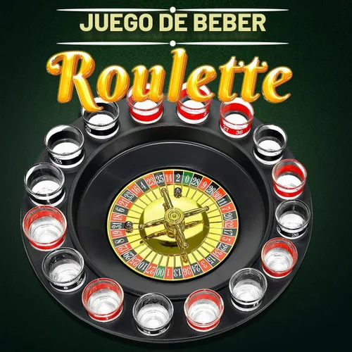 Vista 2 de Juego de Beber de Ruleta de Vidrio - Estilo Casino Con 2 Bolas y 16 Vasos